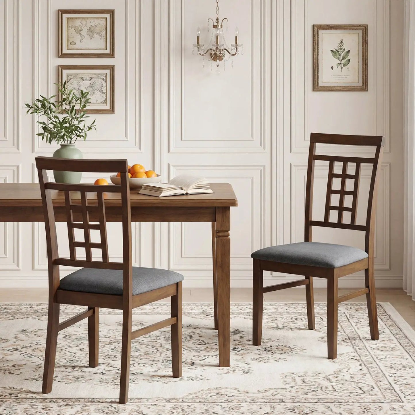 Rubber Wood Dining Chairs With Lattice Back