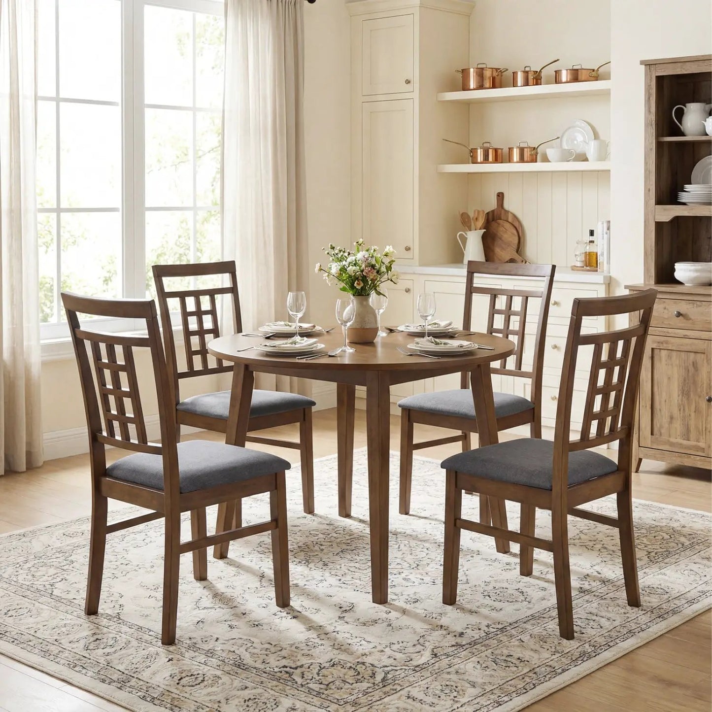 Rubber Wood Dining Chairs With Lattice Back