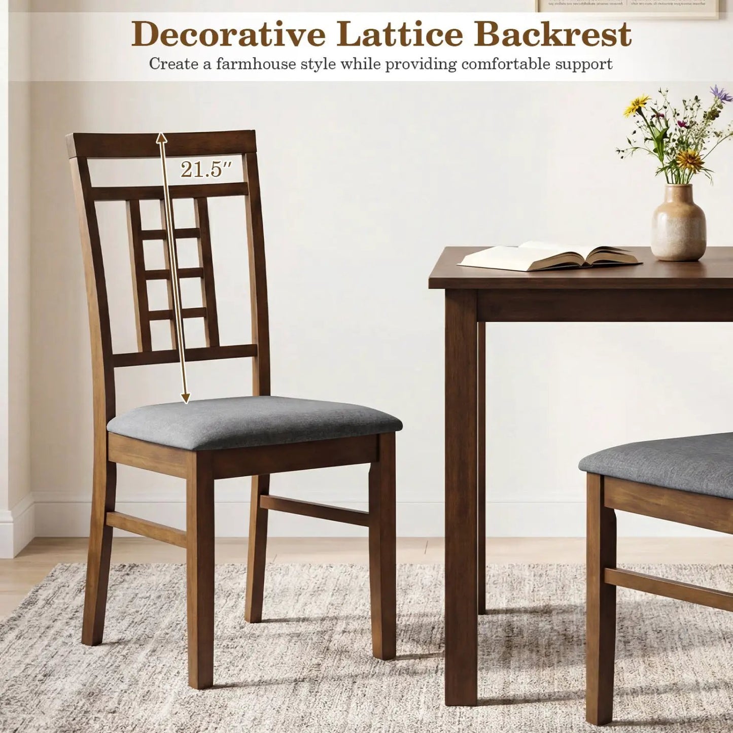 Rubber Wood Dining Chairs With Lattice Back