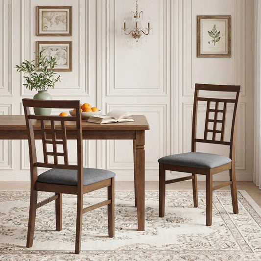 Rubber Wood Dining Chairs Set 4 with Lattice Back