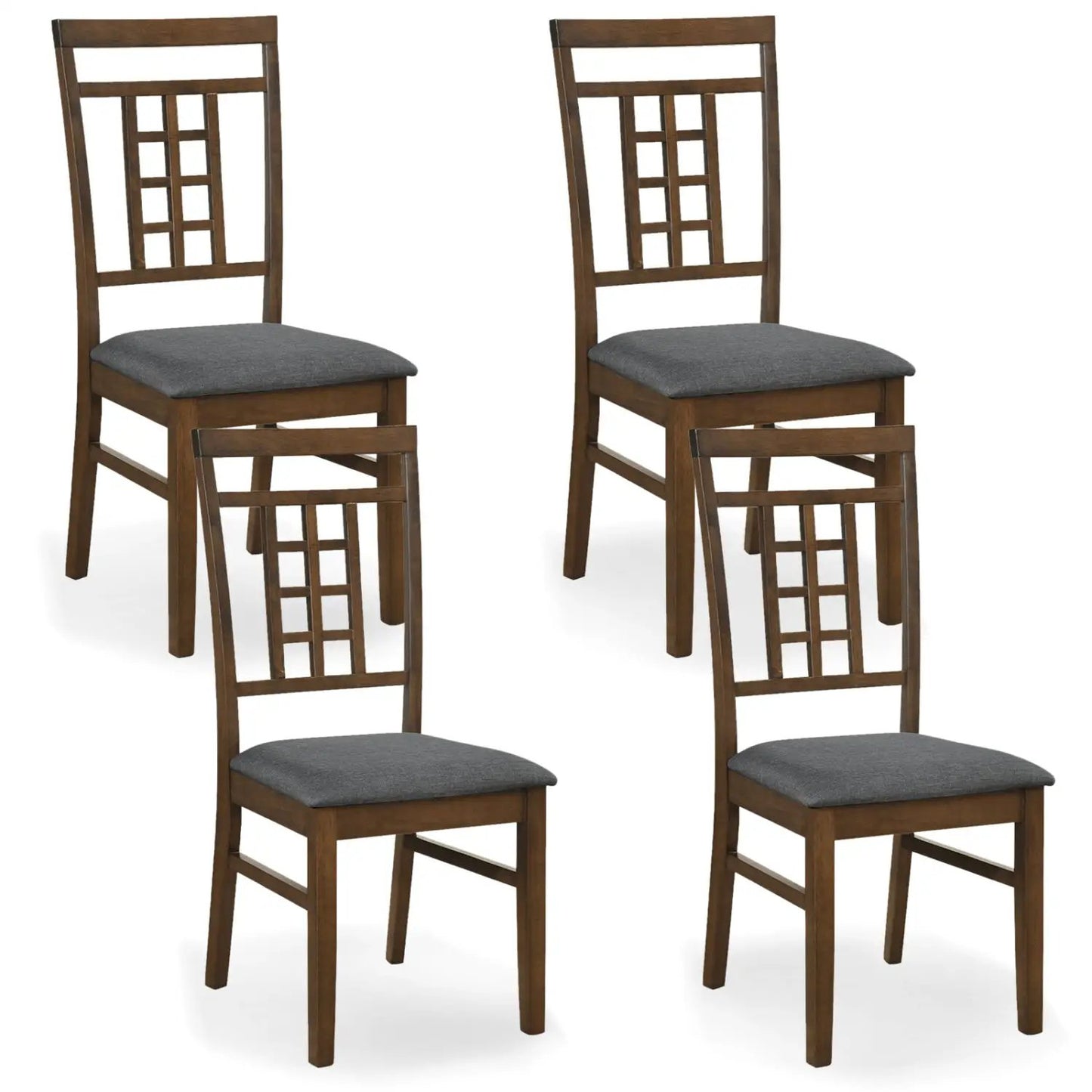 Rubber Wood Dining Chairs Set 4 with Lattice Back