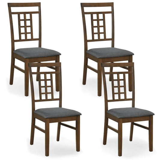Rubber Wood Dining Chairs Set 4 with Lattice Back