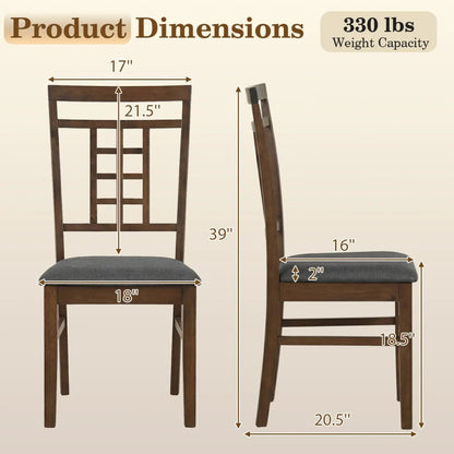 Rubber Wood Dining Chairs Set 4 with Lattice Back