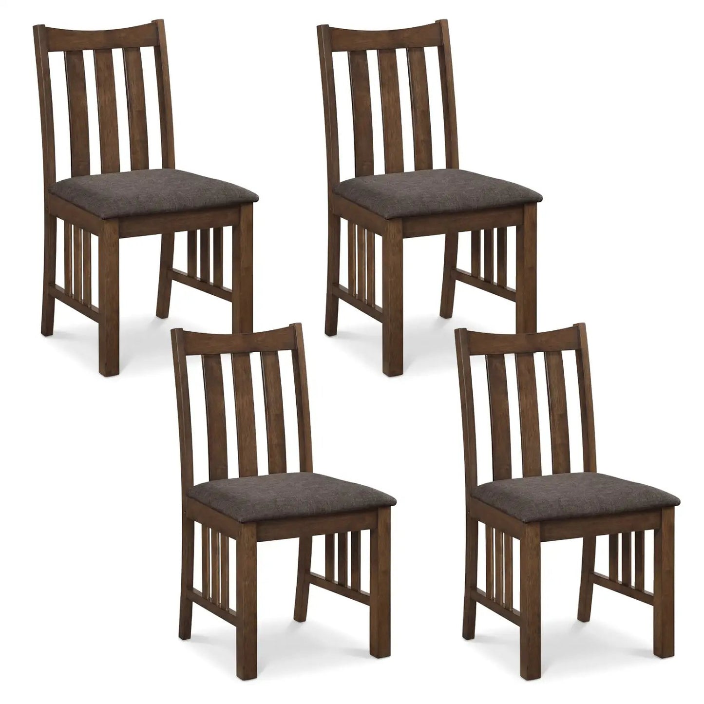 Rubber Wood Dining Side Chairs Slat Back Set of 4
