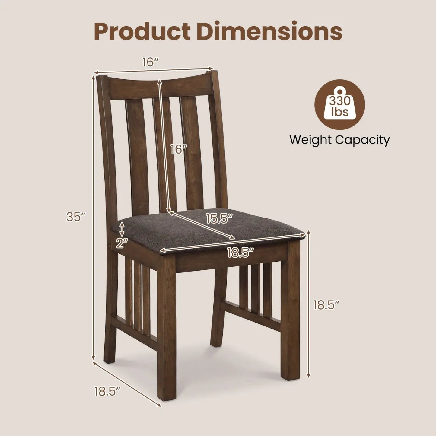 Rubber Wood Dining Side Chairs Slat Back Set of 4