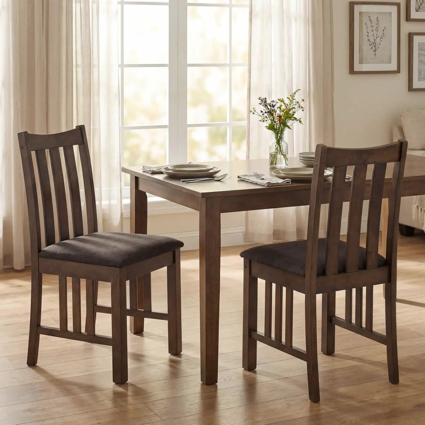 Rubber Wood Dining Side Chairs Slat Back Set of 4