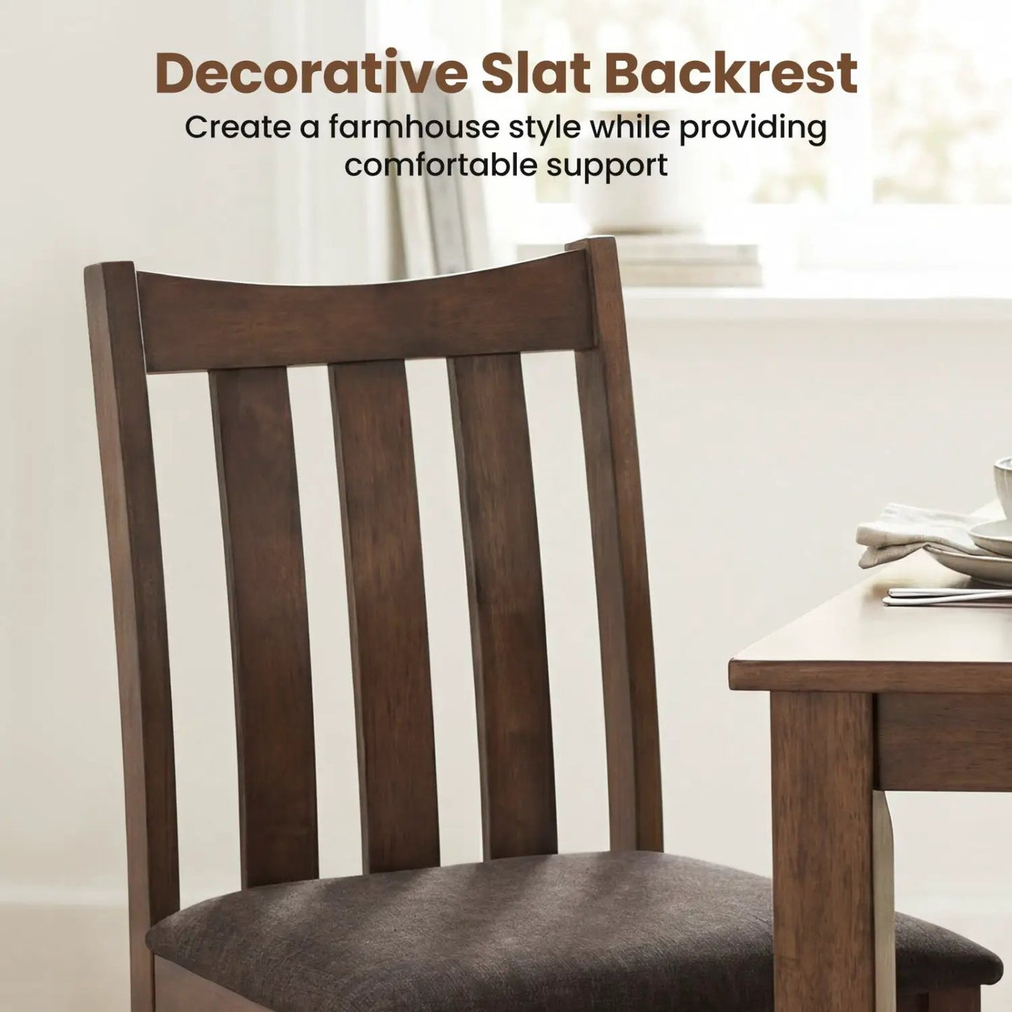 Rubber Wood Dining Side Chairs Slat Back Set of 4
