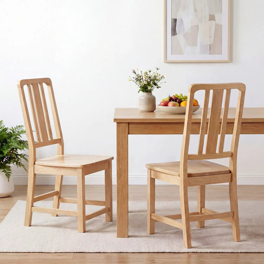 Rubber wood dining chairs set of 2 with hollowed backrests in natural finish on Tampa Home & Garden Store