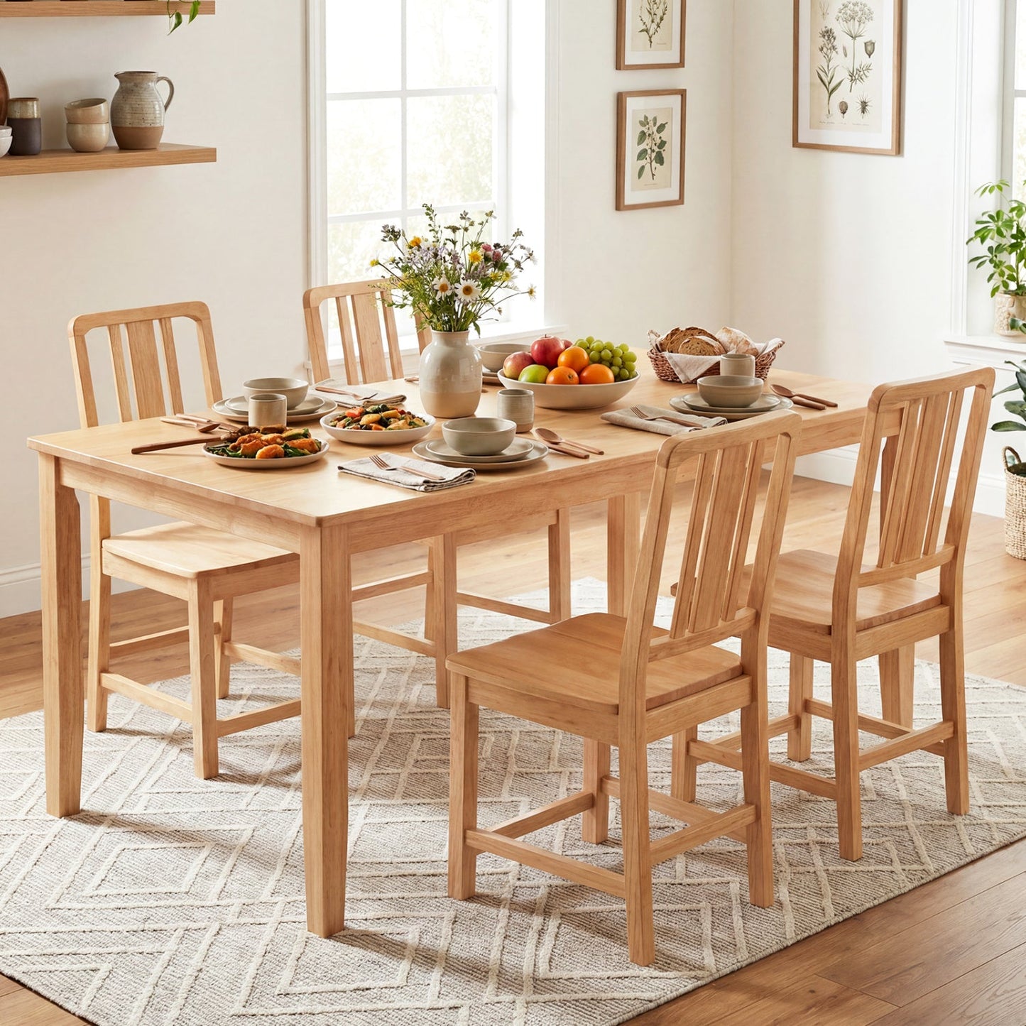 Rubber Wood Dining Chairs Set 2 Hollowed Backrest
