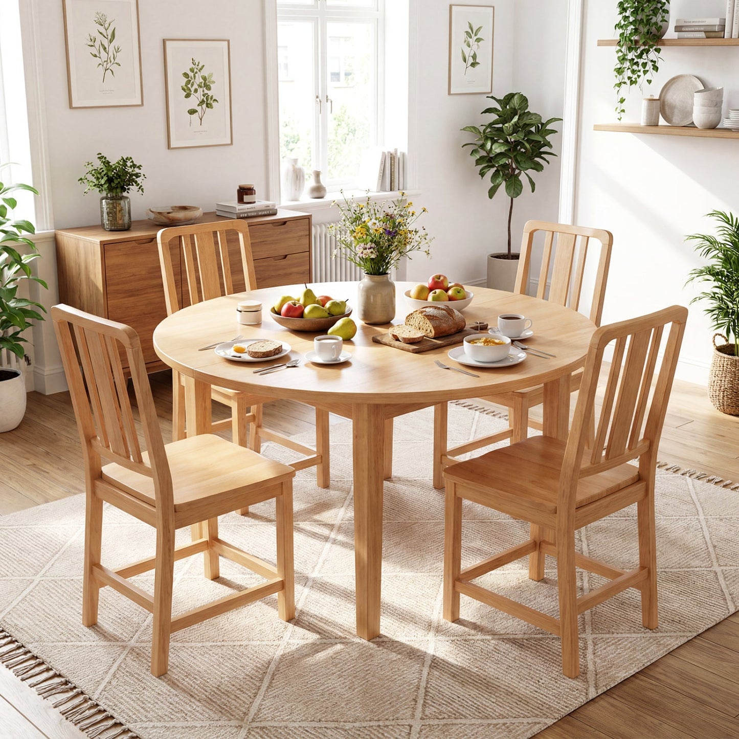 Rubber Wood Dining Chairs Set 2 Hollowed Backrest