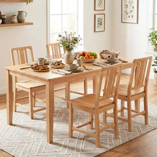 Rubber wood dining chairs set of 4 with hollowed backrests in natural finish table group on Tampa Home & Garden Store