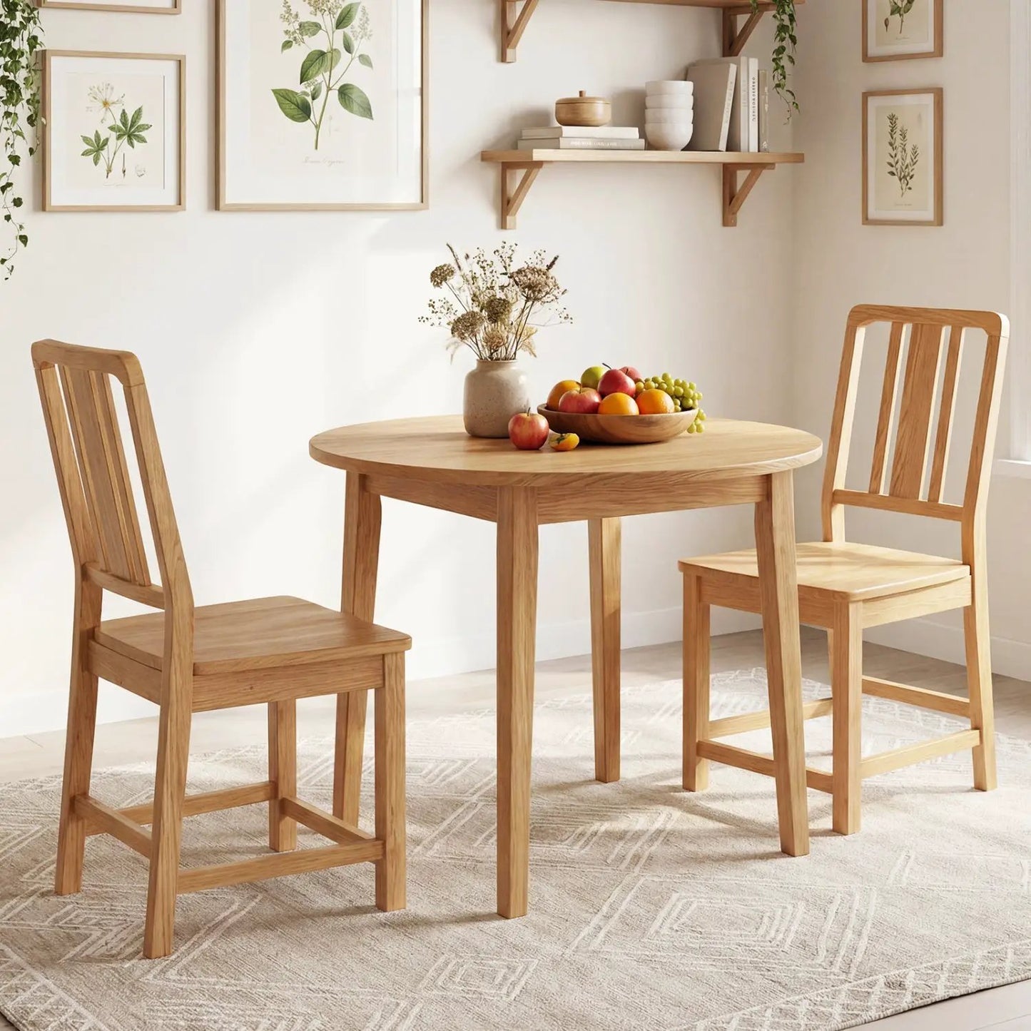 Rubber Wood Dining Chairs Set Hollowed Back