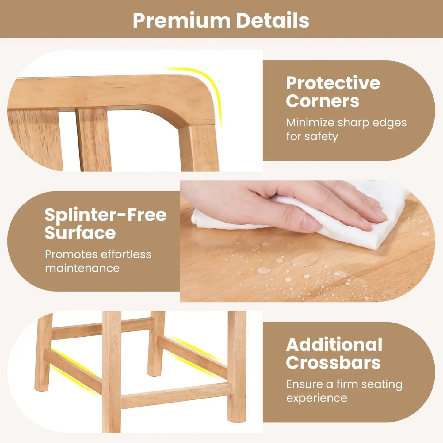 Rubber Wood Dining Chairs Set Hollowed Back