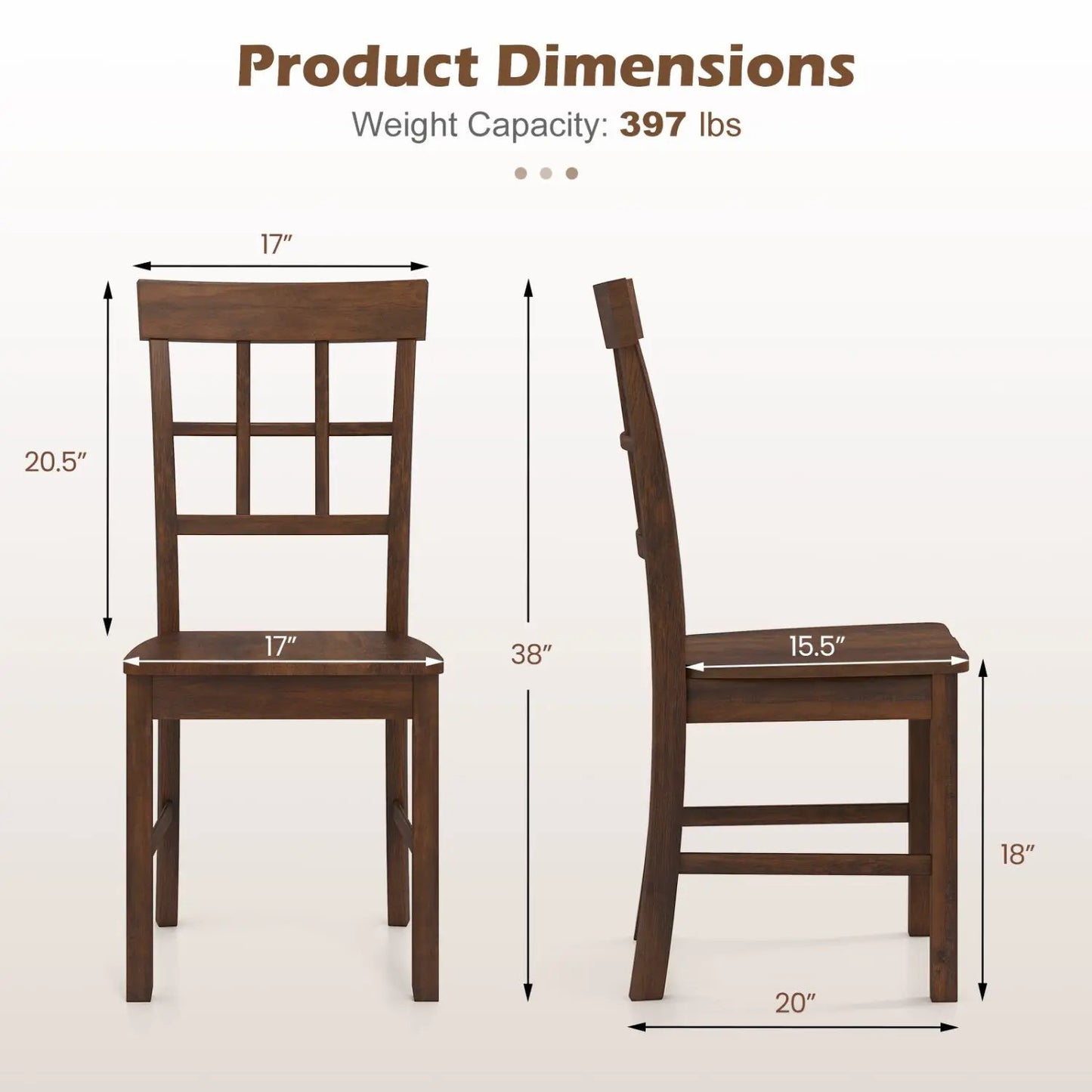 Rubber Wood Dining Chairs Set of 2 with High Back