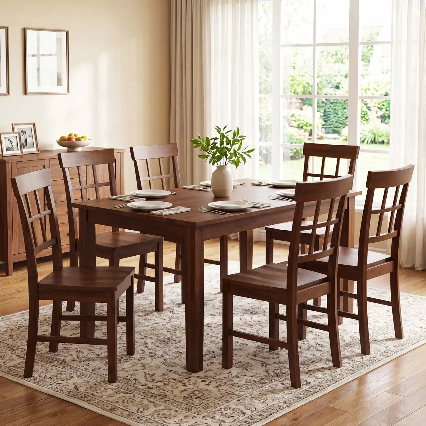 Rubber Wood Dining Chairs Set of 2 with High Back