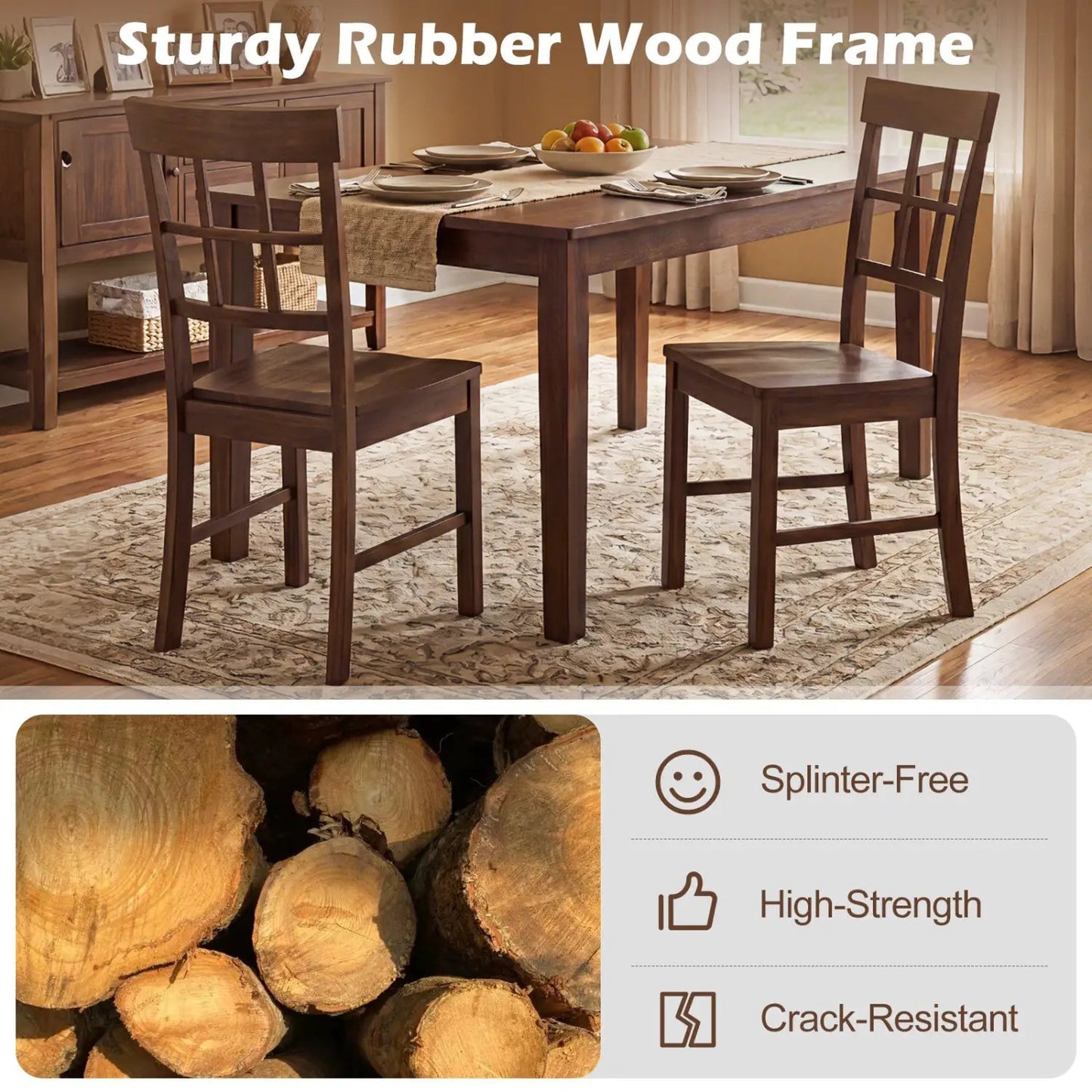 Rubber Wood Dining Chairs Set Of 4 With High Back
