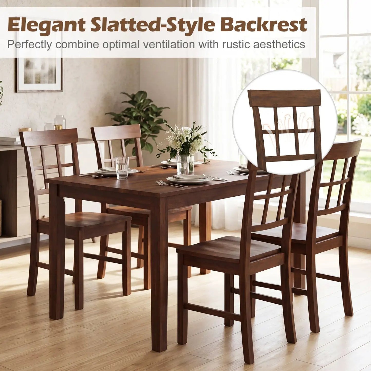 Rubber Wood Dining Chairs Set Of 4 With High Back