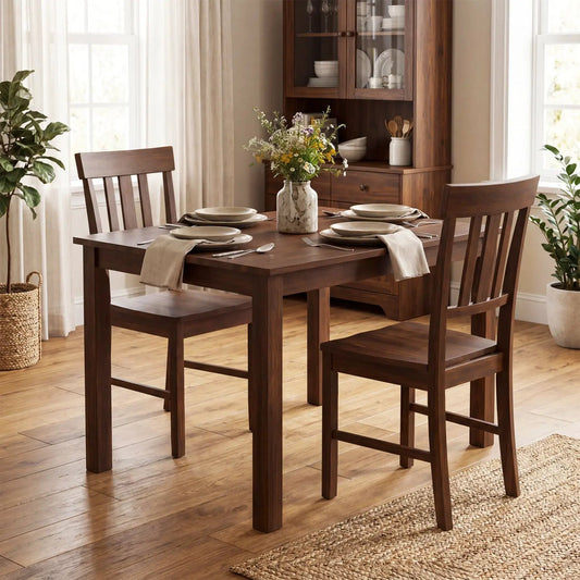 Rubber wood dining chairs with high slat backrests in dark brown DirectDeals on Tampa Home & Garden Store