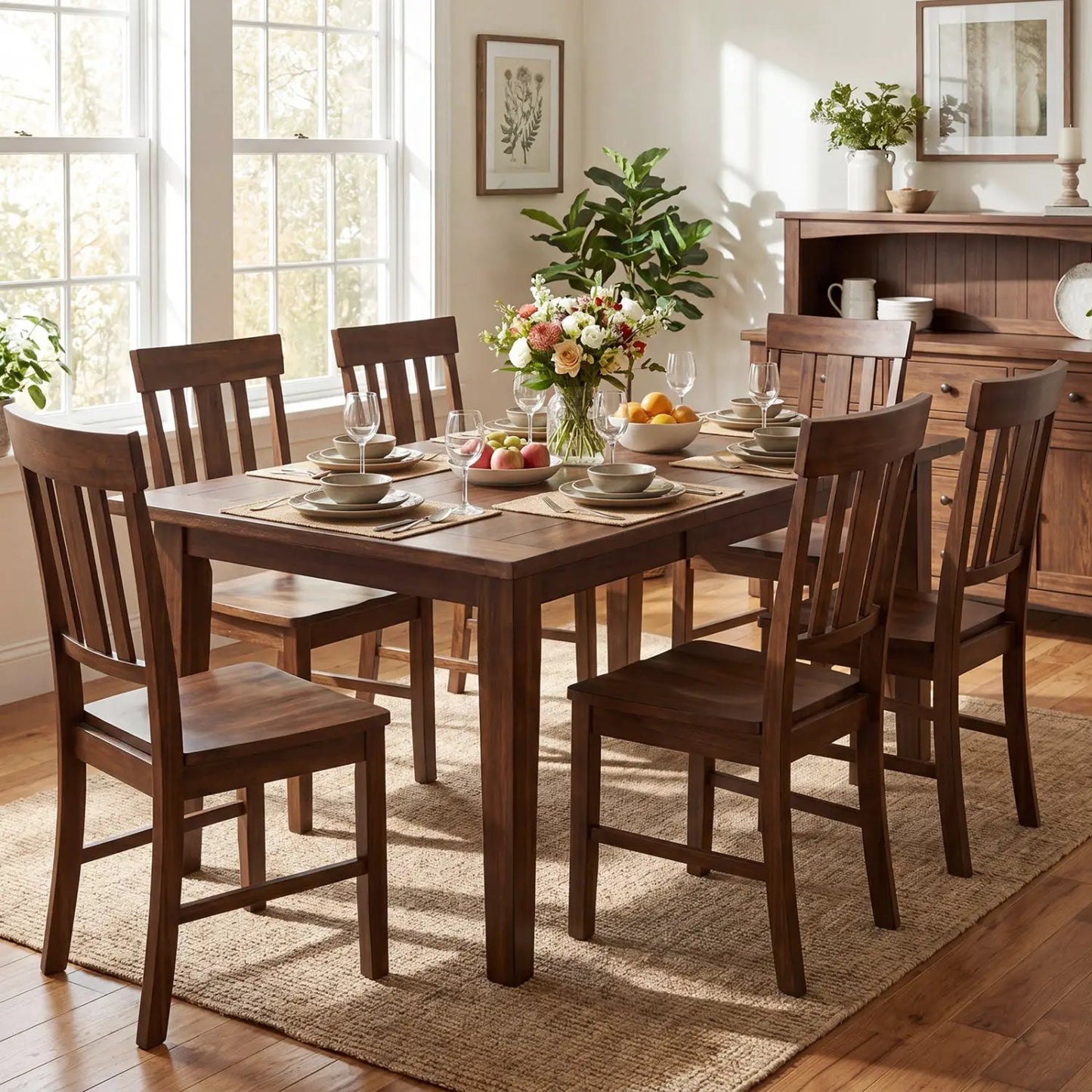 Rubber Wood Dining Chairs Set of 2 High Slat Back