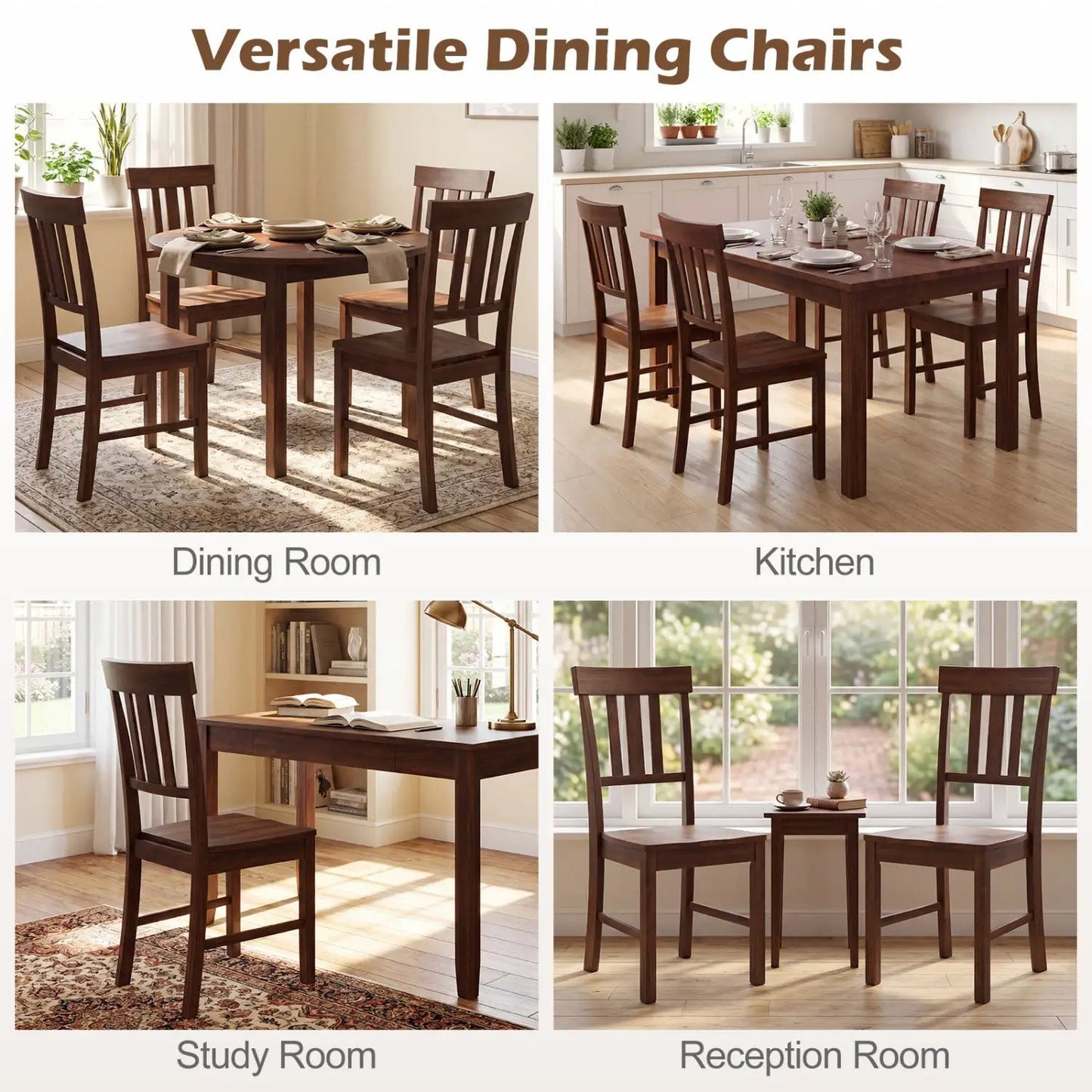 Rubber Wood Dining Chairs Set of 2 High Slat Back