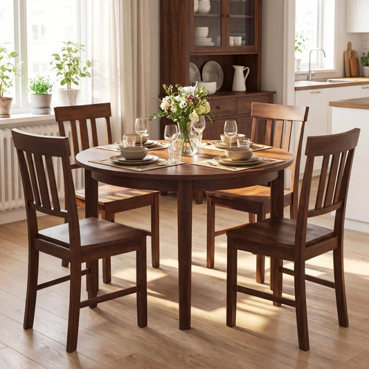 Rubber wood dining chairs set of 4 with high slat backs in dark brown finish DirectDeals on Tampa Home & Garden Store