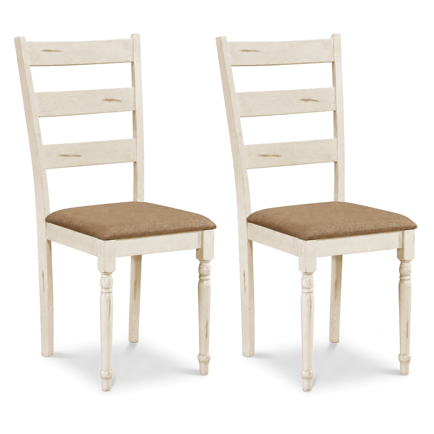 Dining chairs set of 2 with padded linen seats in distressed whitewashed wood DirectDeals on Tampa Home & Garden Store