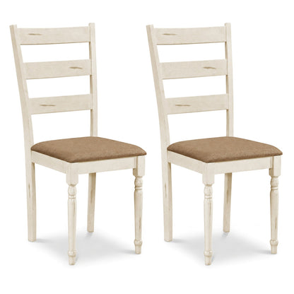 Dining chairs set of 2 with padded linen seats in distressed whitewashed wood DirectDeals on Tampa Home & Garden Store