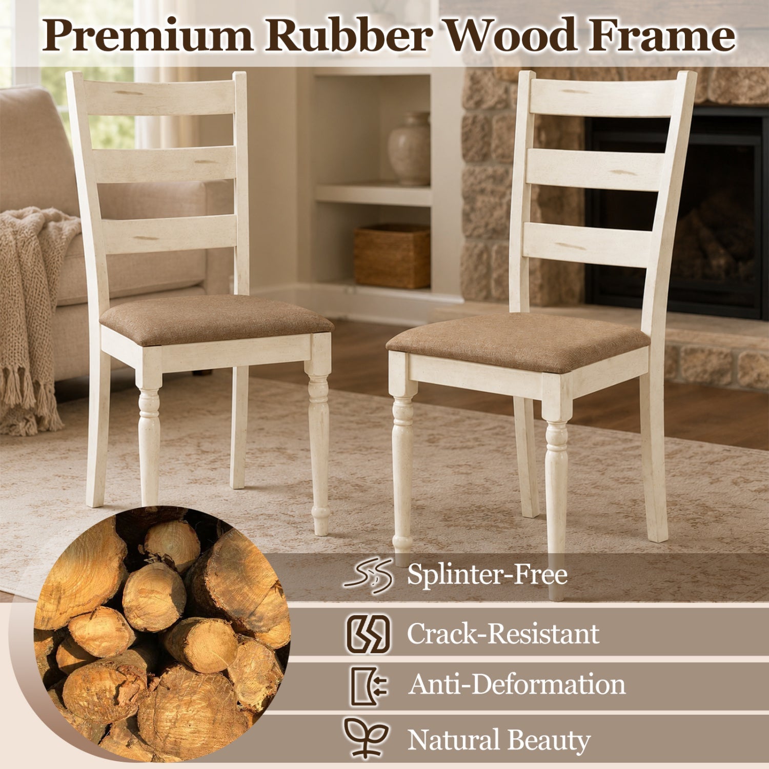 Dining Chairs set of 2 with padded linen seats in whitewashed rubber wood frame DirectDeals on Tampa Home & Garden Store