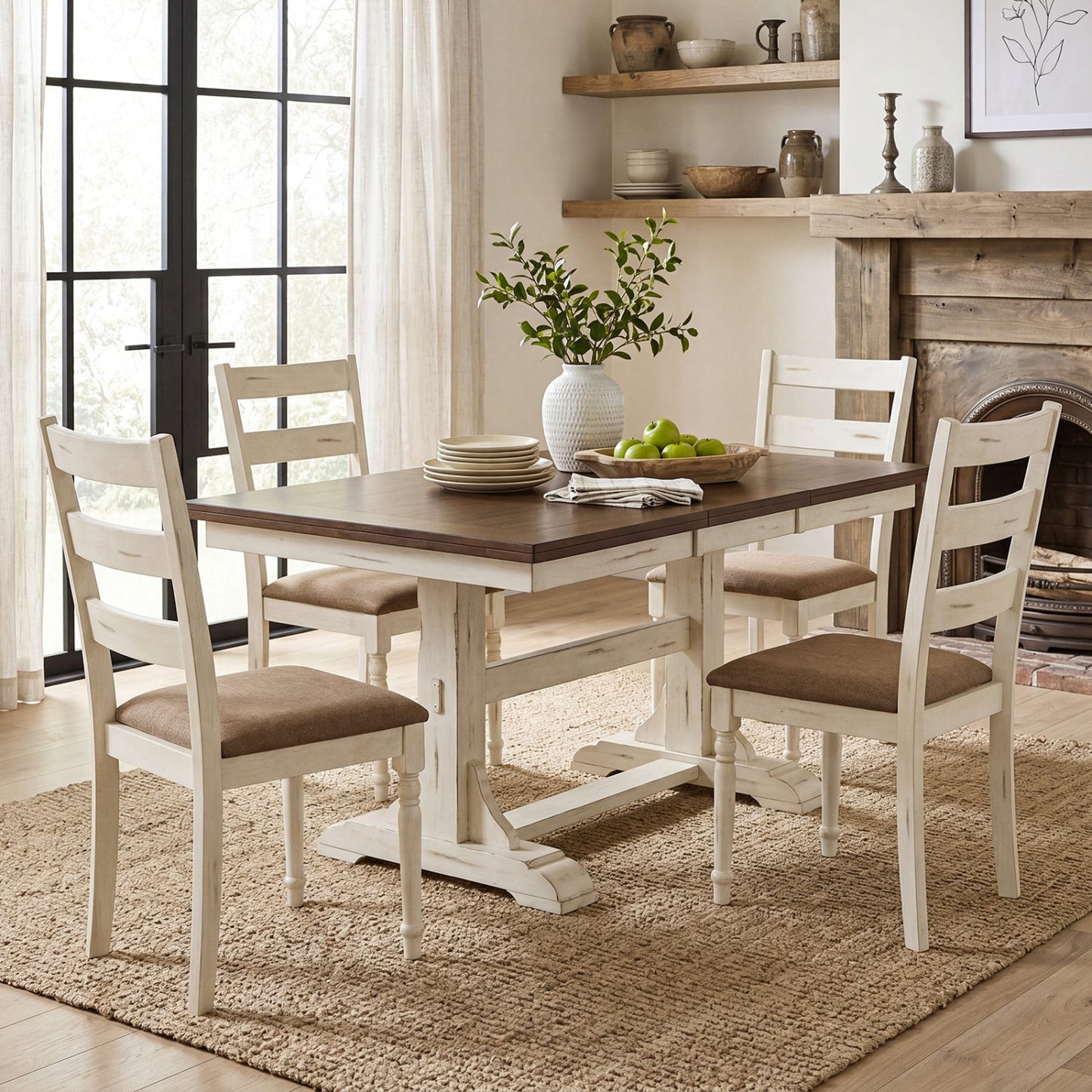 Dining Chairs set of 4 with padded linen seats and slatted backs, whitewashed wood on Tampa Home & Garden Store