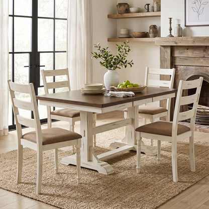 Dining Chairs set of 4 with padded linen seats and slatted backs, whitewashed wood on Tampa Home & Garden Store