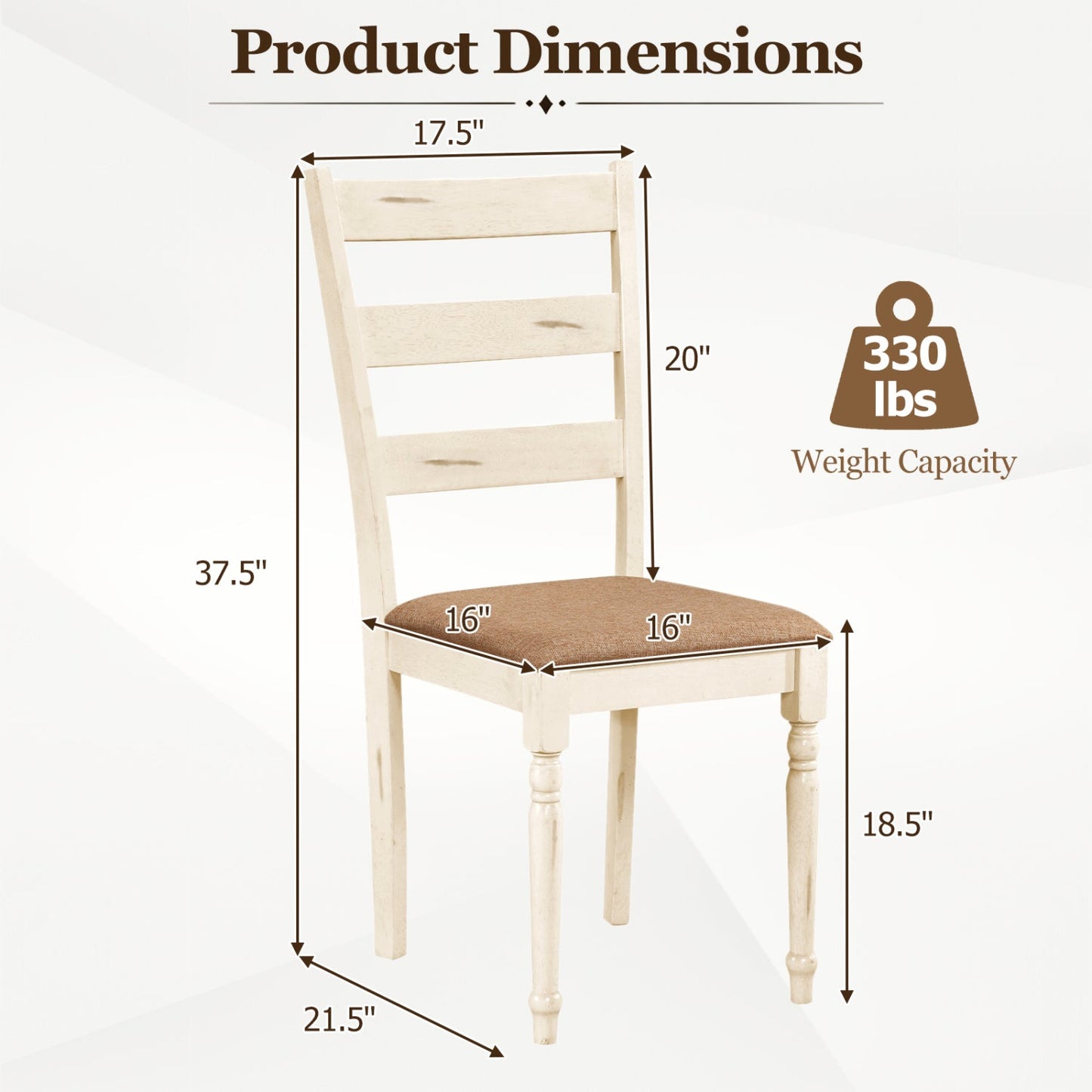 Dining chairs set of 4 with padded linen seats and slatted backs in cream finish DirectDeals on Tampa Home & Garden Store