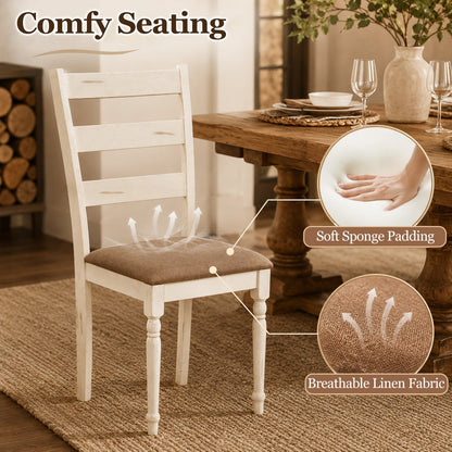  Dining chairs set of 4 with padded brown linen seats and whitewashed slatted backs on Tampa Home & Garden Store