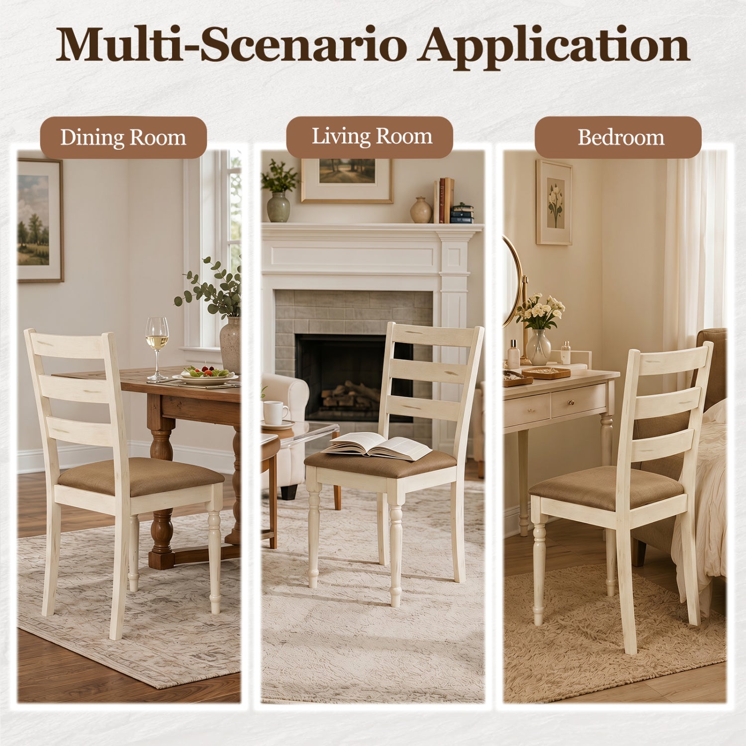 Dining Chairs set of 4 with padded linen seats and slatted backs in a whitewashed finish on Tampa Home & Garden Store