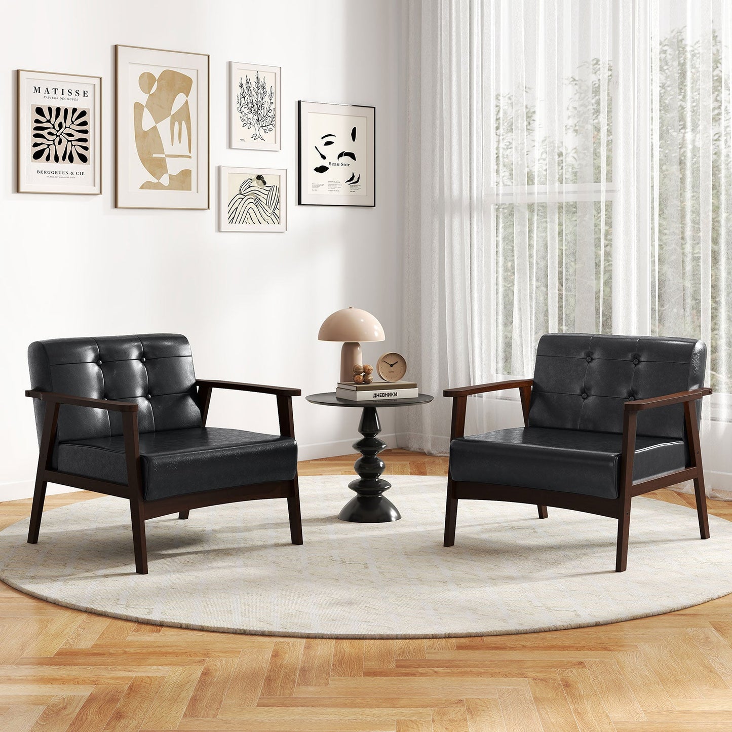 Rubber Wood Frame Accent Chair with Armrest for Living Room