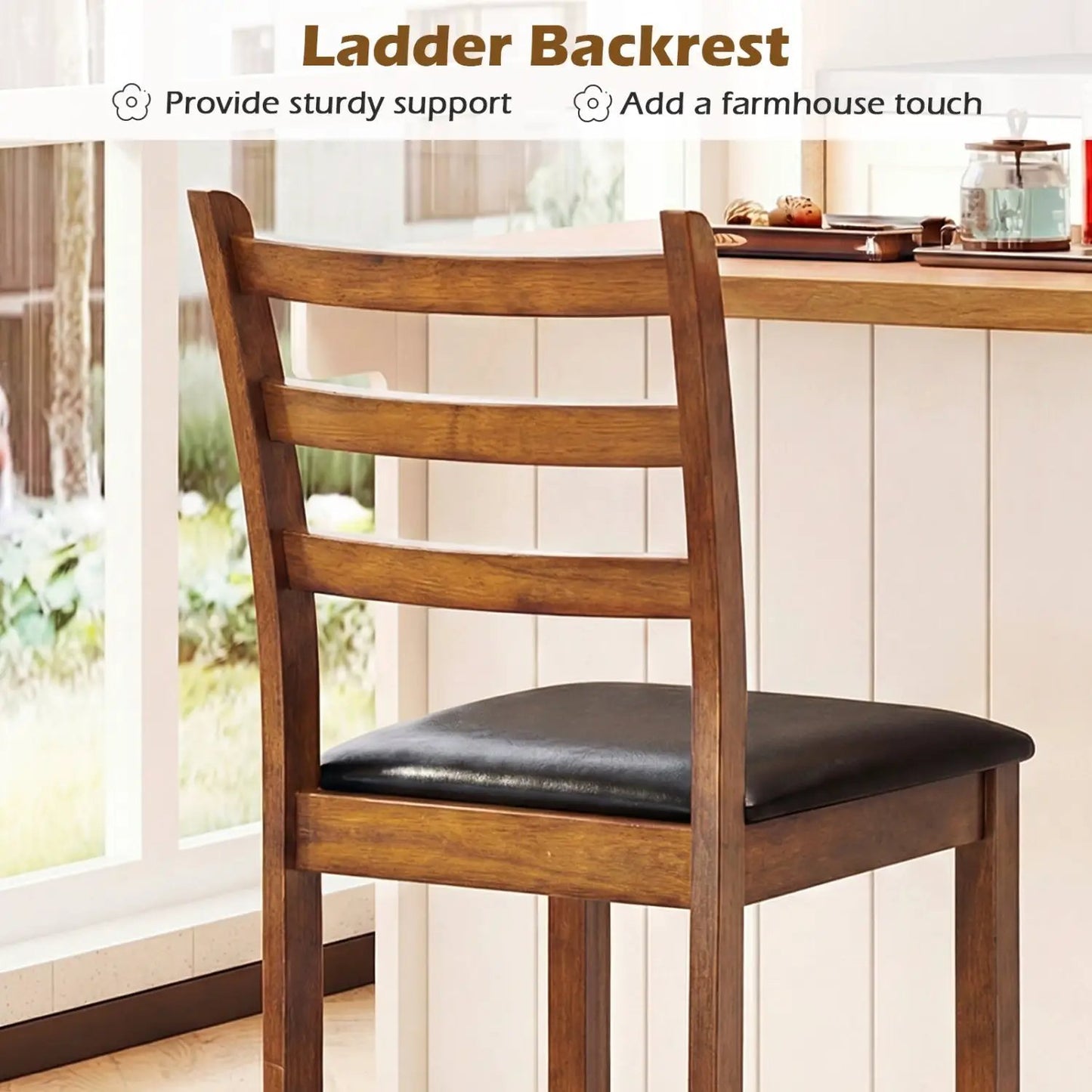 Rubber Wood Ladder Back Bar Stools Set of 2 24