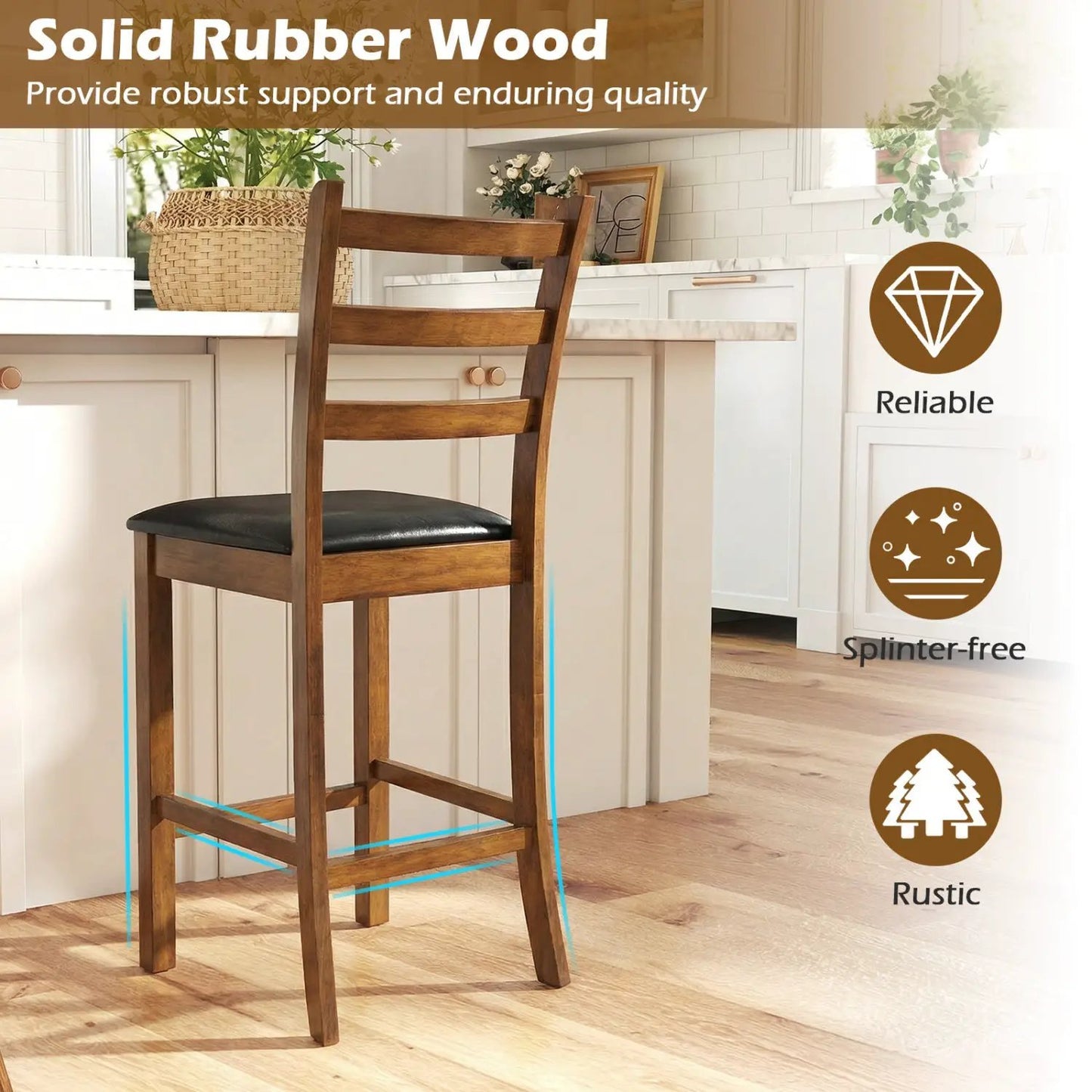 Rubber Wood Ladder Back Bar Stools Set of 2 24