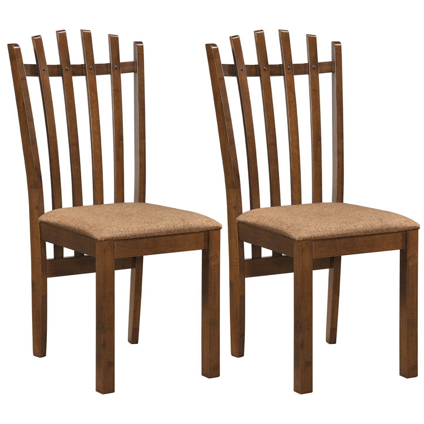 Rubber wood slat-back dining chairs, brown finish, set of 2 with upholstered seats on Tampa Home & Garden Store