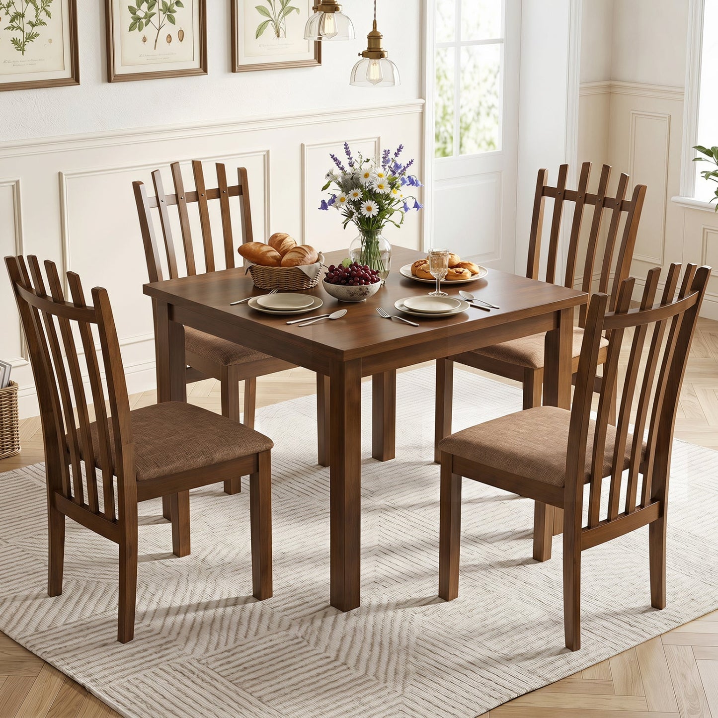 Rubber Wood dining chairs set of 4 with cushioned seats in warm brown finish on Tampa Home & Garden Store