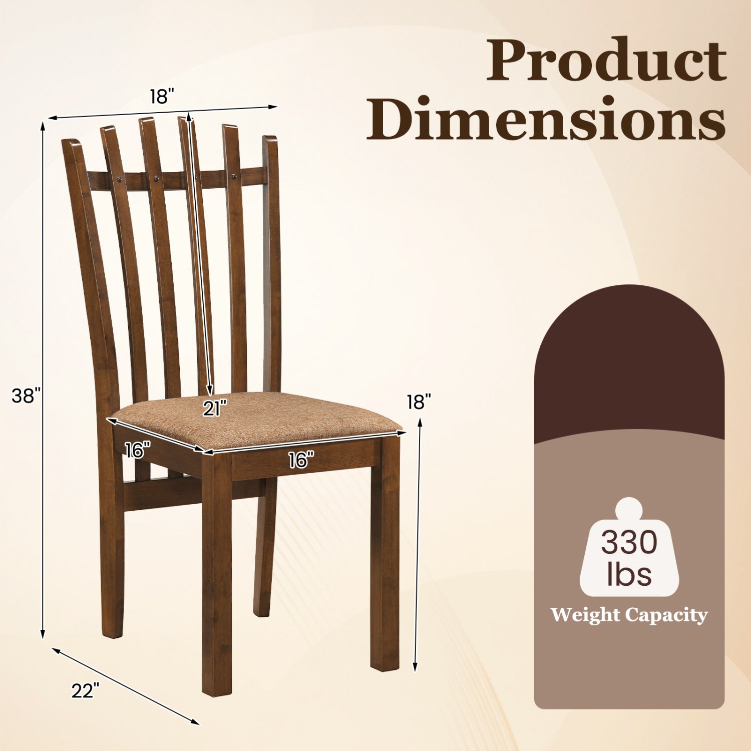 DirectDeals rubber wood dining chairs set of 4 with cushioned seats, dark brown ladder-back on Tampa Home & Garden Store