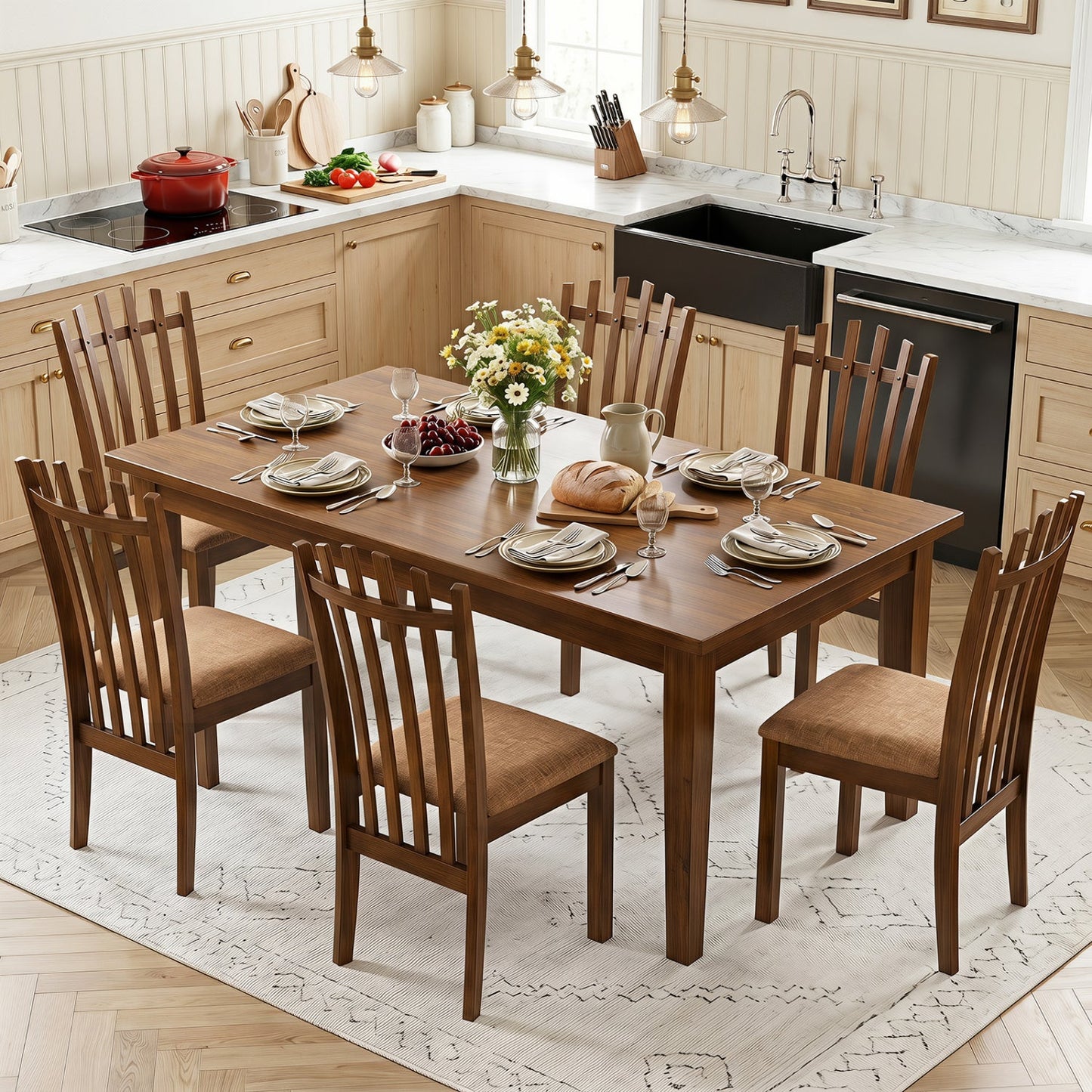 Rubber Wood Dining Chairs set of 4 by DirectDeals with cushioned seats around brown table on Tampa Home & Garden Store