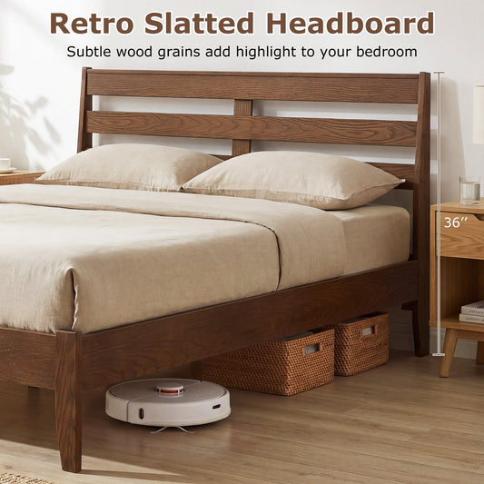 Twin Size Wood Platform Bed Frame with Slat Headboard - Tampa Home & Garden Store
