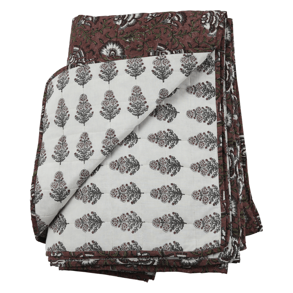 Ruby Cotton Block Print Quilted Coverlet - Tampa Home & Garden Store