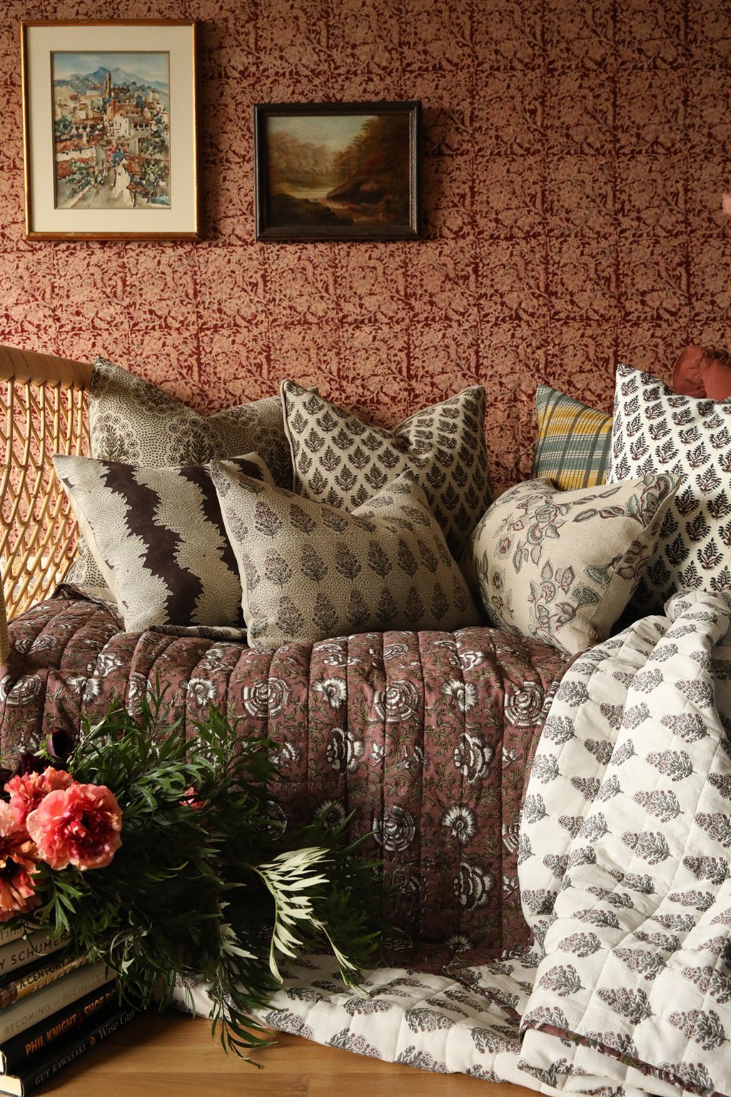 Ruby Cotton Block Print Quilted Coverlet - Tampa Home & Garden Store