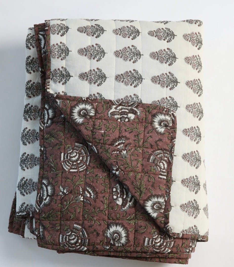 Ruby Cotton Block Print Quilted Coverlet - Tampa Home & Garden Store