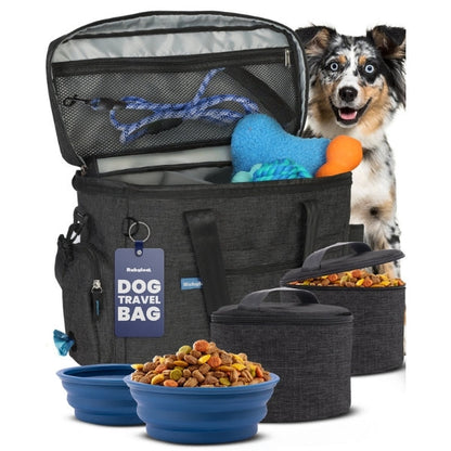 Rubyloo The Original Doggy Bag dog travel bag for supplies, charcoal with mesh pocket and two bowls on Tampa Home & Garden Store