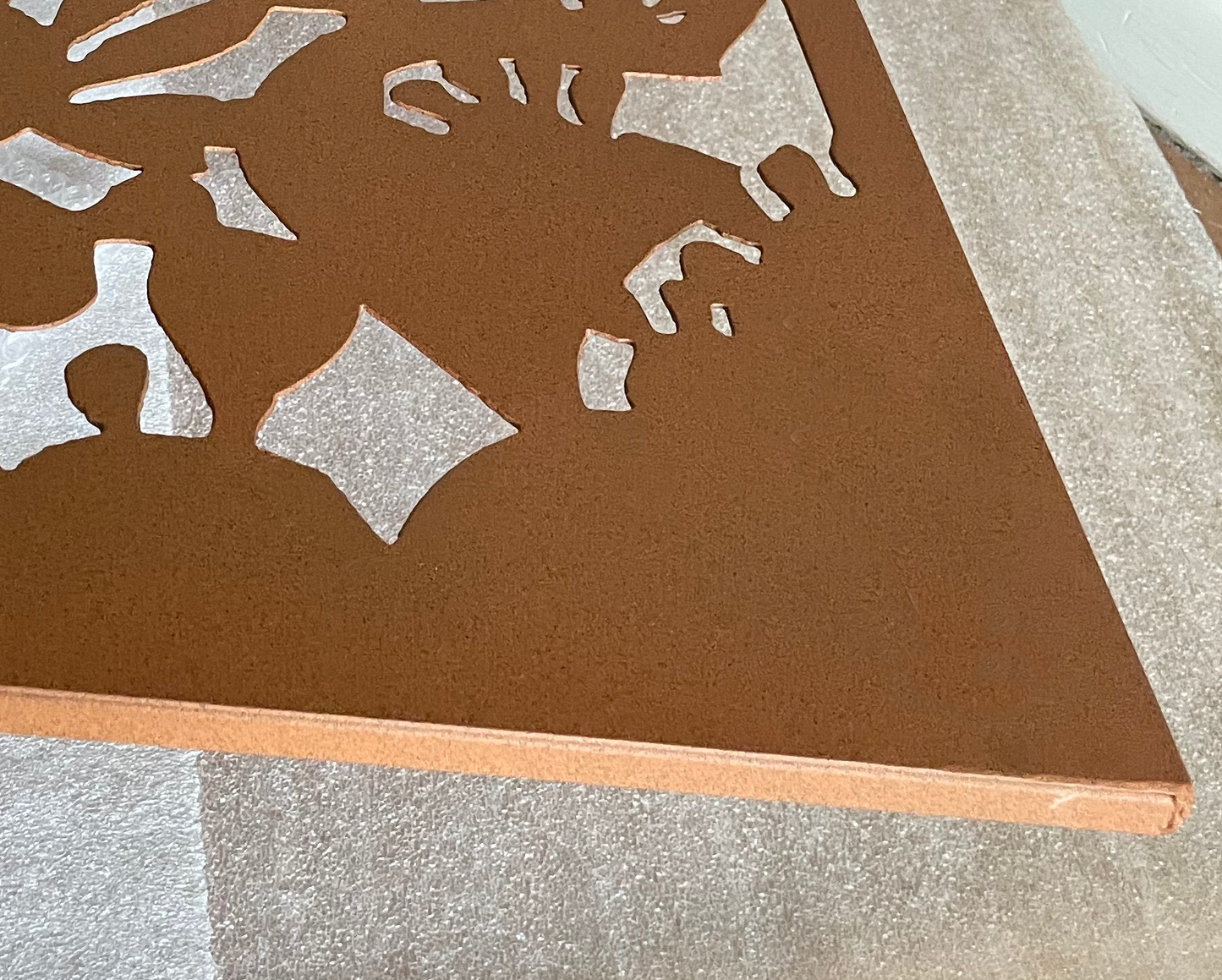 46-inch rust metal privacy screen with decorative cutouts by Rustica Ornamentals on Tampa Home & Garden Store