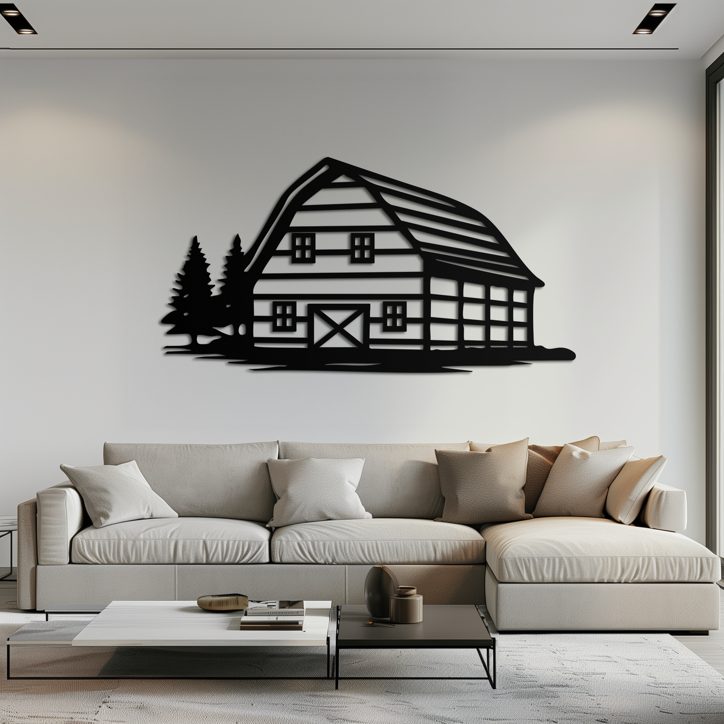 Rustic Barn and Pine Trees Metal Wall Art – Country House Landscape Silhouette Decor- KAF681 - Tampa Home & Garden Store
