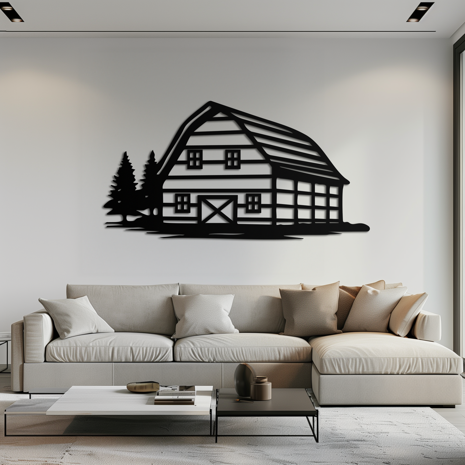Rustic Barn and Pine Trees Metal Wall Art – Country House Landscape Silhouette Decor- KAF681 - Tampa Home & Garden Store