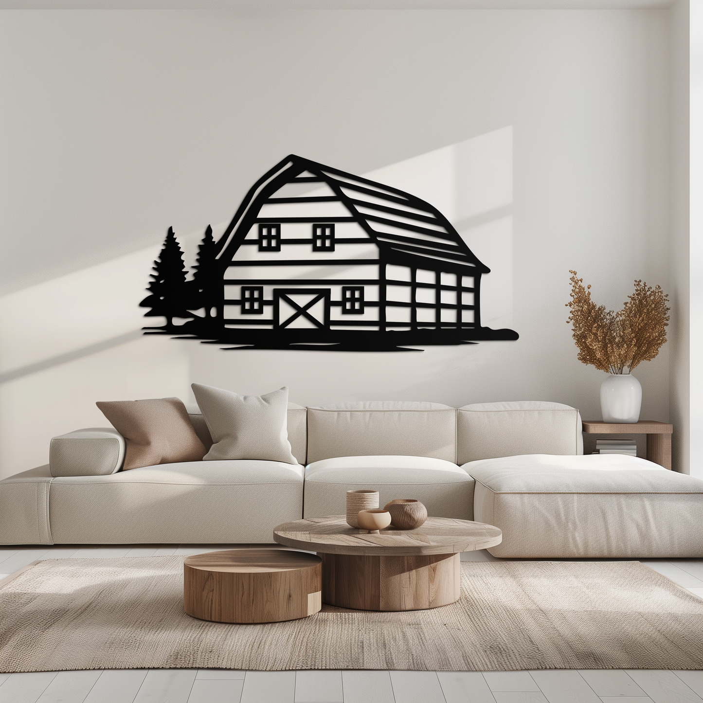 Rustic Barn and Pine Trees Metal Wall Art – Country House Landscape Silhouette Decor- KAF681 - Tampa Home & Garden Store