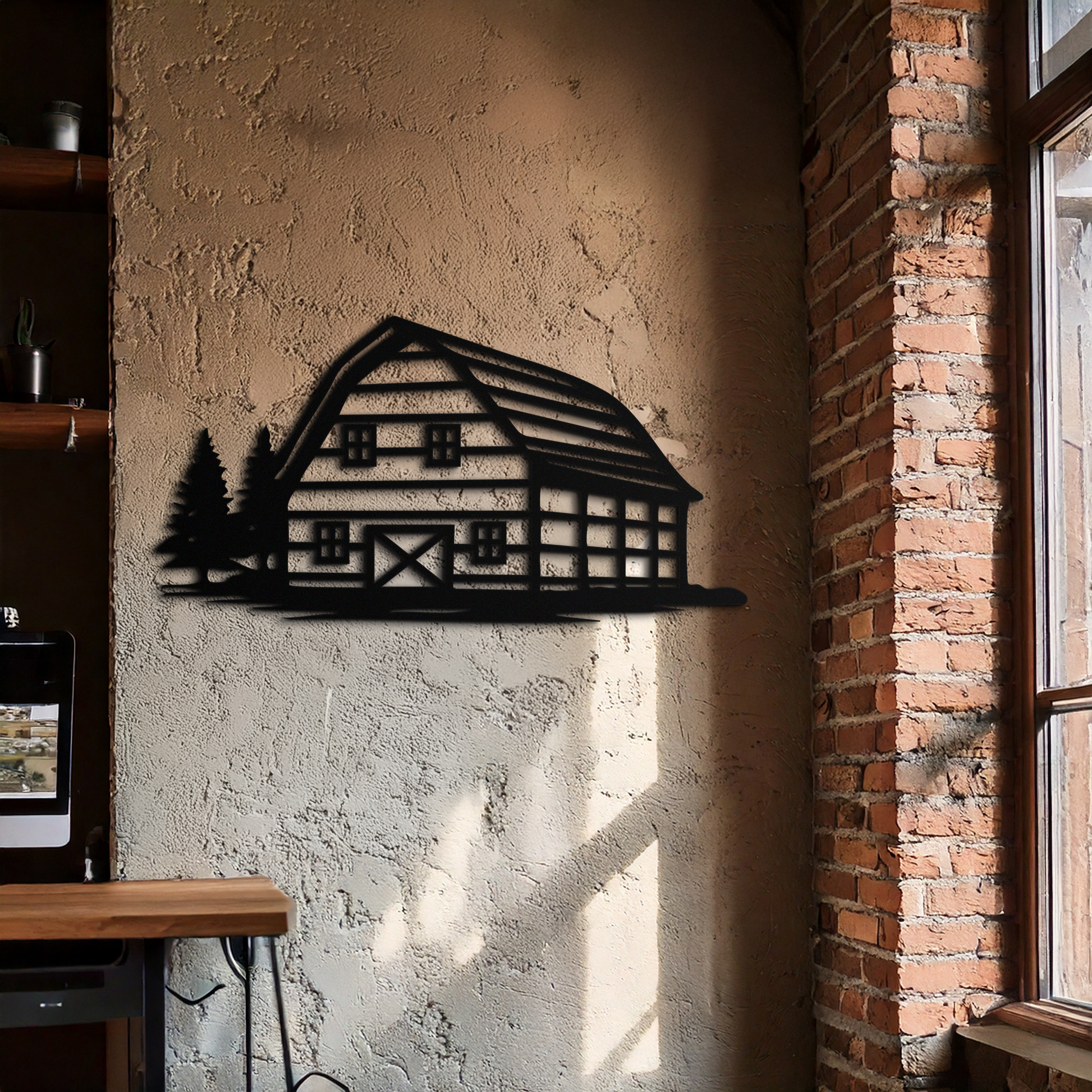 Rustic Barn and Pine Trees Metal Wall Art – Country House Landscape Silhouette Decor- KAF681 - Tampa Home & Garden Store